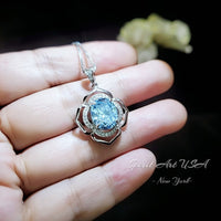 Flower of Life large Blue Aquamarine Necklace - Full Sterling Silver made White gold coated - 4.2 CT Large Aquamarine Pendant #698