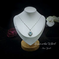 Flower of Life large Blue Aquamarine Necklace - Full Sterling Silver made White gold coated - 4.2 CT Large Aquamarine Pendant #698