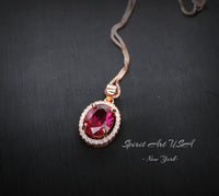 Solitaire Ruby Necklace, Rose Gold Sterling Silver Oval Red Ruby Jewelry - High Quality Gemstone Halo Ruby Pendant #129