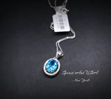 Dainty Blue Topaz Necklace - Sterling Silver Solitaire Blue Topaz Pendant - Halo Oval Gemstone Surround Jewelry #262