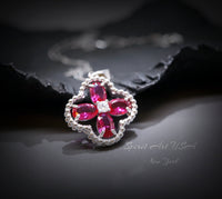 Ruby Necklace - Four Leaf Clover Red Ruby Pendant - 18KGP @ Sterling Silver - July Birthstone - Four leaf Clover Jewelry #131