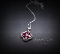 Ruby Necklace - Four Leaf Clover Red Ruby Pendant - 18KGP @ Sterling Silver - July Birthstone - Four leaf Clover Jewelry #131