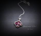 Ruby Necklace - Four Leaf Clover Red Ruby Pendant - 18KGP @ Sterling Silver - July Birthstone - Four leaf Clover Jewelry #131