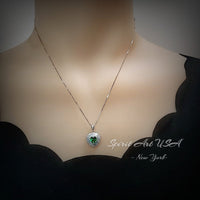 Double Halo Emerald Heart Necklace - Full Sterling Silver - May Birthstone - Tiny Green Gemstone Emerald Jewelry -18KGP #294