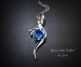 Blue Sapphire Necklace White Gold Sterling Silver Dynamic Bow Swirl 2 CT Blue Pendant September Birthstone Infinity S Style #558