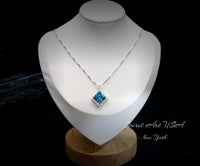 Gemstone Style Blue Topaz Necklace - 6 CT Square Princess Cut Blue Topaz Pendant - 18KGP @ Sterling Silver - November Birthstone #762