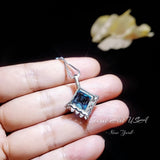 Gemstone Style Blue Topaz Necklace - 6 CT Square Princess Cut Blue Topaz Pendant - 18KGP @ Sterling Silver - November Birthstone #762