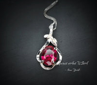 Sterling Silver Red Ruby Necklace 2.1 CT Solitaire Red Ruby Flower Petal Pendant Sterling Silver White Gold Plated July Birthstone #206