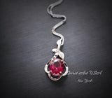 Sterling Silver Red Ruby Necklace 2.1 CT Solitaire Red Ruby Flower Petal Pendant Sterling Silver White Gold Plated July Birthstone #206