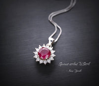 Minimalist Ruby Necklace - 6 mm 0.85 CT Gemstone Sunflower White Gold 925 Silver Princess Diana Style 021