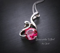 Sterling Silver Swan Ruby Necklace - 18KGP Ruby Pendant July Birthstone - Sterling Silver Swan Jewelry - Solitaire Ruby - Simple Ruby #280