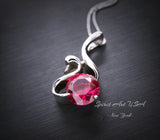 Swan Ruby Necklace Sterling Silver 18KGP Ruby Pendant July Birthstone - Sterling Silver Swan Jewelry - Solitaire Ruby adjustable chain #280