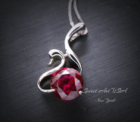 Sterling Silver Swan Ruby Necklace - 18KGP Ruby Pendant July Birthstone - Sterling Silver Swan Jewelry - Solitaire Ruby - Simple Ruby #280