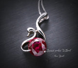 Swan Ruby Necklace Sterling Silver 18KGP Ruby Pendant July Birthstone - Sterling Silver Swan Jewelry - Solitaire Ruby adjustable chain #280