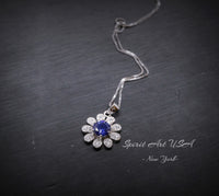 Tiny Tanzanite Sunflower Necklace Sterling Silver - December Birthstone - Tanzanite pendant Sterling Silver 053