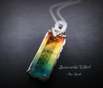 Rainbow Tourmaline Necklace Sterling Silver Rectangular Large Royal Gemstone Manmade Synthetic Water Melon Gemstone Pendant #980