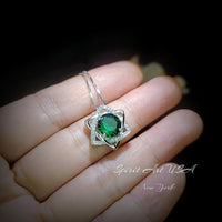 Emerald Necklace Gemstone David Star Style - May Birthstone - Lab Created Emerald Jewelry white gold coated sterling silver #318