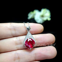 Ruby Necklace - Rhombic Style - 18KGP Full Sterling Silver Gemstone Cushion Cut Large Red Ruby Pendant - Ruby - July Birthstone #682