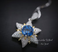 Star Blue Sapphire Necklace - 18KGP Sterling Silver - 6 Point Star Pendant - 2CT Hexagram Blue Sapphire Jewelry #873