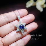 Star Blue Sapphire Necklace - 18KGP Sterling Silver - 6 Point Star Pendant - 2CT Hexagram Blue Sapphire Jewelry #873