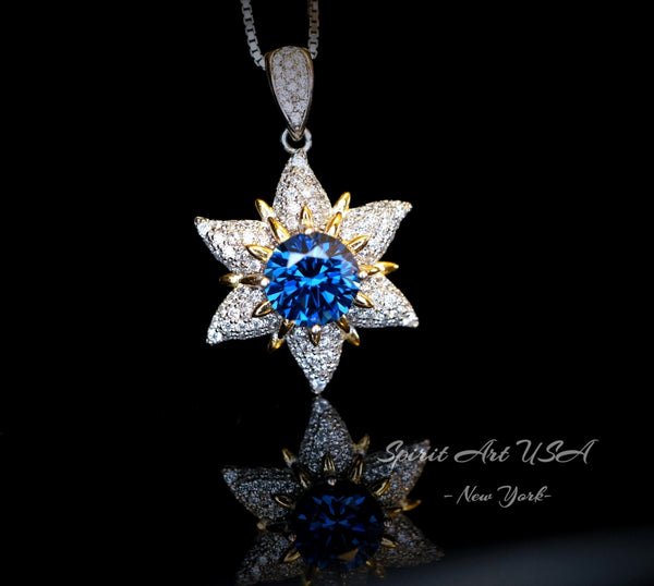 Star Blue Sapphire Necklace - 18KGP Sterling Silver - 6 Point Star Pendant - 2CT Hexagram Blue Sapphire Jewelry #873