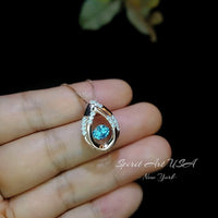 Aquamarine Necklace - Dynamic Swing Pendant -18KGP Rose Gold @ Sterling Silver - 0.85 Ct Blue Aquamarine Jewelry - Luxury March Birthstone