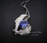 Protective Angel Wing Tanzanite Necklace Sterling Silver White Gold Coated 2CT Round Cut Blue Tanzanite Angel Wing Jewelry #871