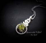 4 CT Green Peridot Necklace - 18KGP Sterling Silver - Gemstone Flower Petal - August Birthstone - Unique Design Peridot Pendant #952