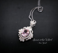 Pink Morganite Necklace - Sterling Silver Flower Gemstone 2.5 CT Morganite Pendant #643