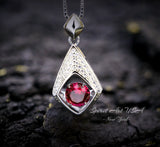 Dynamic Swing Ruby Necklace - Round Cut 0.85 Ct - Full Sterling Silver 18KGP - Ruby Pendant #180