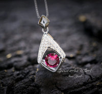 Dynamic Swing Ruby Necklace - Round Cut 0.85 Ct - Full Sterling Silver 18KGP - Ruby Pendant #180