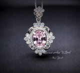 Pink Morganite Necklace - Sterling Silver Flower Gemstone 2.5 CT Morganite Pendant #643