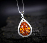 Teardrop Orange sunstone Necklace - Sterling Silver Orange Tangerine 5 CT Spessartite Garnet Pendant #717