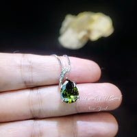 Peridot Necklace - Simple Classic Teardrop Green Peridot Pendant - 18kGP & 925Sterling Silver - Large 3.5 CT Green Peridot - Pear Cut #579