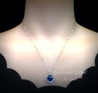 Large Blue Sapphire Necklace - 6.5 CT Square Princess Cut Blue Sapphire Pendant - September Birthstone #770