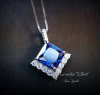 Large Blue Sapphire Necklace - 6.5 CT Square Princess Cut Blue Sapphire Pendant - September Birthstone #770