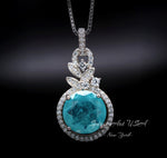 4 CT Blue Paraiba Tourmaline Necklace - 18KGP Sterling Silver - Gemstone Flower Petal - Unique Design Paraiba Pendant #179