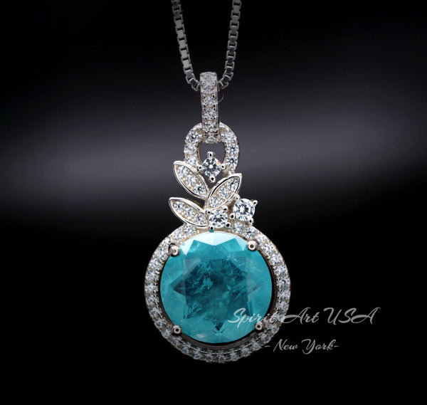 4 CT Blue Paraiba Tourmaline Necklace - 18KGP Sterling Silver - Gemstone Flower Petal - Unique Design Paraiba Pendant #179