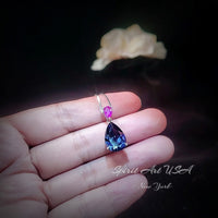 Large Teardrop Blue Sapphire Necklace - Pear Cut 7 CT Blue Sapphire Pendant 18KGP Sterling Silver - September Birthstone Adjustable #858