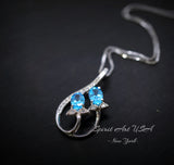 Swiss Blue Topaz Necklace - Sterling Silver Leaf Necklace - Blue Topaz Pendant #329