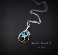 Swiss Blue Topaz Necklace - Sterling Silver Leaf Necklace - Blue Topaz Pendant #329