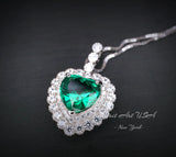 Emerald Necklace - Green Emerald Heart Pendant - Full 925 Sterling Silver 8 MM Double Halo Solitaire Green Heart Emerald Jewelry #429