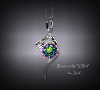 Sterling Silver Bow Mystic Topaz Necklace, White Gold coated 2 CT Rainbow Mystic Pendant, Swirl Infinity Bridal Rainbow Gemstone #939