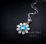 Blue Topaz Necklace - Blue Topaz Pendant - Sunflower Necklace - 18KGP Sterling Silver 047