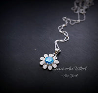 Blue Topaz Necklace - Blue Topaz Pendant - Sunflower Necklace - 18KGP Sterling Silver 047