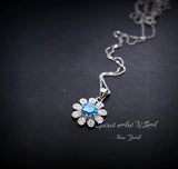 Blue Topaz Necklace - Blue Topaz Pendant - Sunflower Necklace - 18KGP Sterling Silver 047