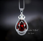 Teardrop Garnet Necklace - White Gold plated Sterling Silver - 2.75 CT Red Garnet Pendant - January Birthstone #438