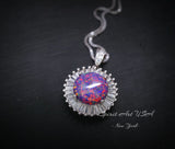 Fire Purple Opal Necklace - Gemstone Sun Style Full Sterling Silver #677