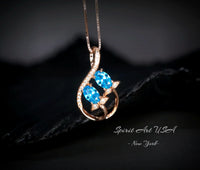 Rose Gold Sterling Silver Blue Topaz Necklace - Gemstone Leaf Flower Tiny Topaz pendant #332