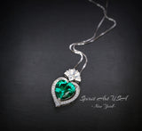 Large Green Emerald Heart Necklace - White Gold coated Sterling Silver - 4 CT Green Emerald Pendant #576